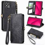 For T-Mobile REVVL 7 5G Geometric Zipper Wallet Side Buckle Leather Phone Case(Black)