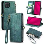 For  T-Mobile REVVL 7 Pro 5G Geometric Zipper Wallet Side Buckle Leather Phone Case(Green)