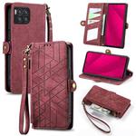 For  T-Mobile REVVL 7 Pro 5G Geometric Zipper Wallet Side Buckle Leather Phone Case(Red)