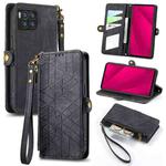 For  T-Mobile REVVL 7 Pro 5G Geometric Zipper Wallet Side Buckle Leather Phone Case(Black)