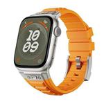 For Apple Watch Series 8 45mm Metal Connector Silicone Watch Band(Orange+Titanium Color Buckle)