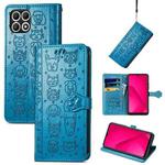 For T-Mobile T Phone 2 5G Cat and Dog Embossed Leather Phone Case(Blue)