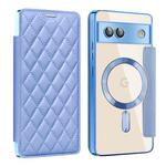 For Google Pixel 7a Shield Magsafe RFID Anti-theft Rhombus Leather Phone Case(Blue)