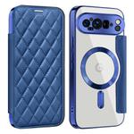 For Google Pixel 9 Pro XL Shield Magsafe RFID Anti-theft Rhombus Leather Phone Case(Dark Blue)