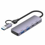 T-32C 2-in-1 Cable USB 3.0 + Type-C 4-port Hub Aluminum Alloy Docking Station