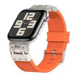 For Apple Watch SE 2023 44mm Metal Mecha Plaid Silicone Watch Band(Orange)