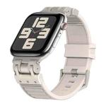 For Apple Watch SE 2023 44mm Metal Mecha Plaid Silicone Watch Band(Starlight)