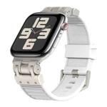 For Apple Watch SE 2023 44mm Metal Mecha Plaid Silicone Watch Band(White)