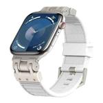 For Apple Watch Series 9 45mm Metal Mecha Plaid Silicone Watch Band(White)