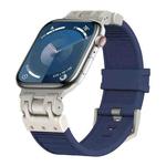 For Apple Watch Series 9 45mm Metal Mecha Plaid Silicone Watch Band(Midnight Blue)