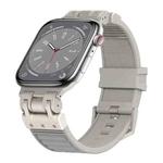 For Apple Watch Series 8 45mm Metal Mecha Plaid Silicone Watch Band(Cloud Gray)