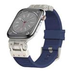 For Apple Watch Series 8 45mm Metal Mecha Plaid Silicone Watch Band(Midnight Blue)