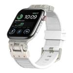 For Apple Watch SE 2022 44mm Metal Mecha Plaid Silicone Watch Band(White)