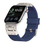 For Apple Watch SE 2022 44mm Metal Mecha Plaid Silicone Watch Band(Midnight Blue)