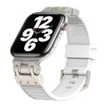 For Apple Watch Series 7 45mm Metal Mecha Plaid Silicone Watch Band(White)