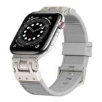 For Apple Watch Series 6 44mm Metal Mecha Plaid Silicone Watch Band(Cloud Gray)
