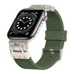 For Apple Watch Series 6 44mm Metal Mecha Plaid Silicone Watch Band(Forest Green)