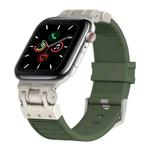 For Apple Watch Series 5 44mm Metal Mecha Plaid Silicone Watch Band(Forest Green)