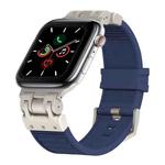 For Apple Watch Series 5 44mm Metal Mecha Plaid Silicone Watch Band(Midnight Blue)