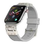 For Apple Watch Series 4 44mm Metal Mecha Plaid Silicone Watch Band(Cloud Gray)