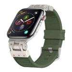For Apple Watch Series 4 44mm Metal Mecha Plaid Silicone Watch Band(Forest Green)