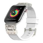 For Apple Watch Series 3 42mm Metal Mecha Plaid Silicone Watch Band(White)