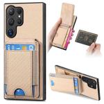 For Samsung Galaxy S24 Ultra 5G Carbon Fiber Vertical Flip Wallet Stand Phone Case(Khaki)