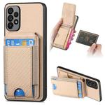 For Samsung Galaxy M23 5G Carbon Fiber Vertical Flip Wallet Stand Phone Case(Khaki)