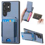 For Samsung Galaxy S22 Ultra 5G Carbon Fiber Vertical Flip Wallet Stand Phone Case(Blue)