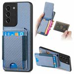 For Samsung Galaxy S22+ 5G Carbon Fiber Vertical Flip Wallet Stand Phone Case(Blue)