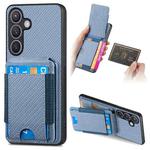 For Samsung Galaxy S22 5G Carbon Fiber Vertical Flip Wallet Stand Phone Case(Blue)