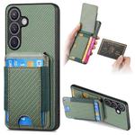 For Samsung Galaxy S22 5G Carbon Fiber Vertical Flip Wallet Stand Phone Case(Green)