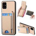 For Samsung Galaxy A51 4G Carbon Fiber Vertical Flip Wallet Stand Phone Case(Khaki)