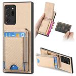For Samsung Galaxy Note20 Carbon Fiber Vertical Flip Wallet Stand Phone Case(Khaki)