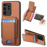 For Samsung Galaxy S20 Ultra Carbon Fiber Vertical Flip Wallet Stand Phone Case(Brown)