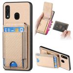 For Samsung Galaxy A30 / A20 / M10s Carbon Fiber Vertical Flip Wallet Stand Phone Case(Khaki)