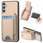 For Samsung Galaxy S25 5G Carbon Fiber Vertical Flip Wallet Stand Phone Case(Khaki)