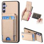 For Samsung Galaxy S25 Ultra 5G Carbon Fiber Vertical Flip Wallet Stand Phone Case(Khaki)