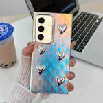 For Samsung Galaxy S24+ 5G Electroplating 5-Heart Laser Texture TPU Phone Case(Plaid)