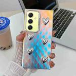 For Samsung Galaxy A34 5G Electroplating 5-Heart Laser Texture TPU Phone Case(Plaid)