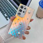 For Samsung Galaxy S22 Ultra 5G Electroplating Pearl Laser Texture TPU Phone Case(Plaid)