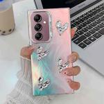 For Samsung Galaxy A14 5G Electroplating 4-Heart Laser Texture TPU Phone Case(Feather Yarn)