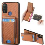 For Motorola Moto E20 / E30 Carbon Fiber Vertical Flip Wallet Stand Phone Case(Brown)