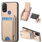 For Motorola Moto E20 / E30 Carbon Fiber Vertical Flip Wallet Stand Phone Case(Khaki)