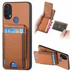 For Motorola Moto E40 Carbon Fiber Vertical Flip Wallet Stand Phone Case(Brown)