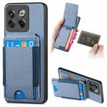 For OnePlus 10T Carbon Fiber Vertical Flip Wallet Stand Phone Case(Blue)