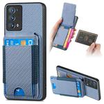For OPPO Reno6 Pro+ Carbon Fiber Vertical Flip Wallet Stand Phone Case(Blue)