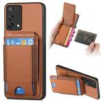 For OPPO F19 Carbon Fiber Vertical Flip Wallet Stand Phone Case(Brown)