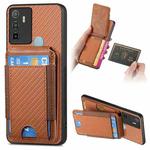 For OPPO A53 / A53S Carbon Fiber Vertical Flip Wallet Stand Phone Case(Brown)