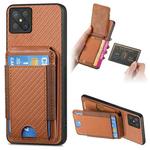For OPPO A92S Carbon Fiber Vertical Flip Wallet Stand Phone Case(Brown)